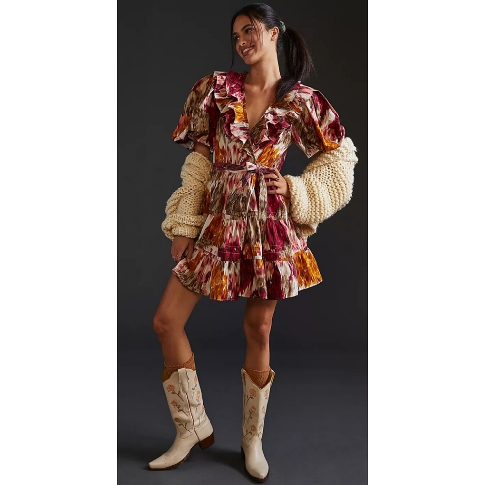 Anthropologie ruffle wrap mini dress